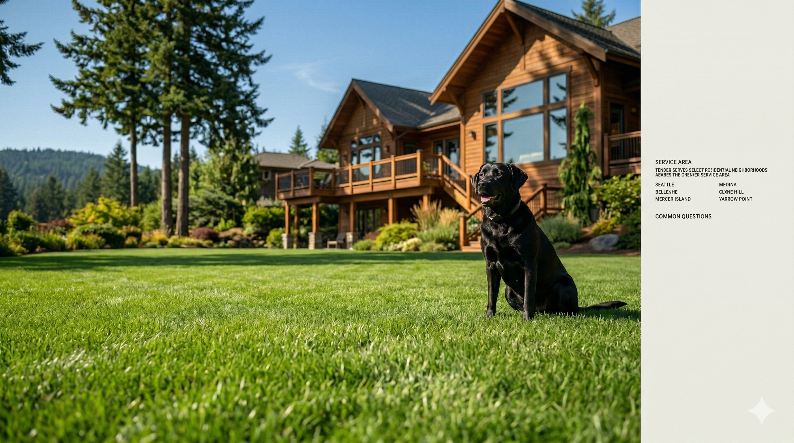 Family dog enjoying pristine lawn care at a Pacific Northwest luxury home